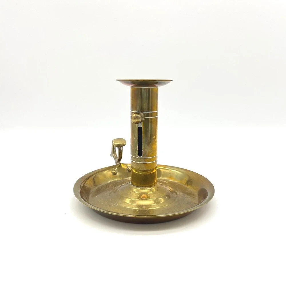 Vintage Brass Chamberstick Candlestick Holder with Finger Loop and Ejector Lever